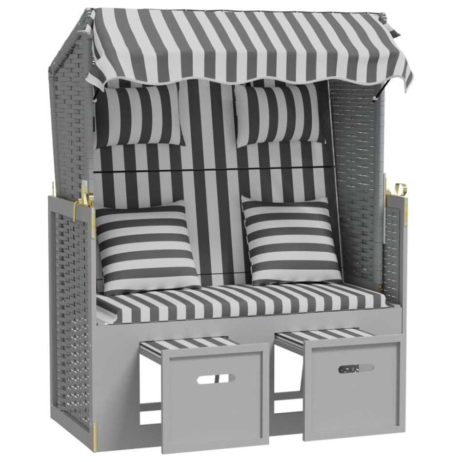 Silla Strandkorb con cojines ratán sintético madera gris