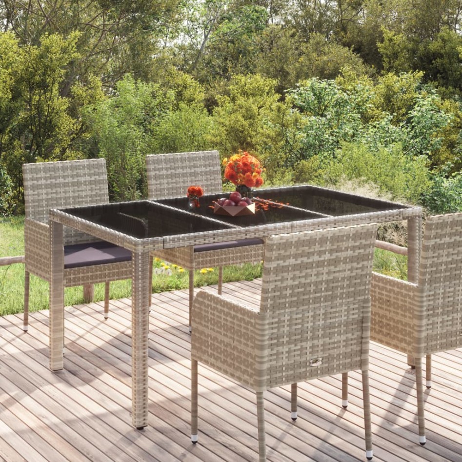 Mesa de jardín superficie de vidrio ratán PE gris 150x90x75