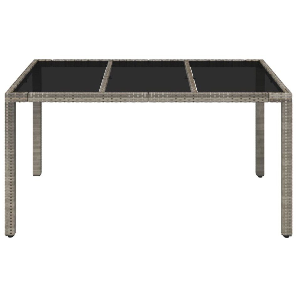 Mesa de jardín superficie de vidrio ratán PE gris 150x90x75