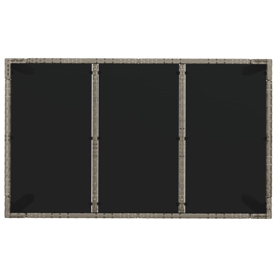 Mesa de jardín superficie de vidrio ratán PE gris 150x90x75