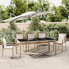Mesa de jardín ratán beige y superficie de vidrio