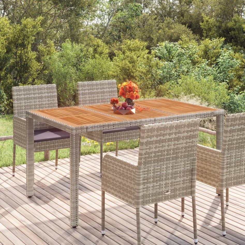 Mesa de jardín superficie de madera ratán PE gris 150x90x75