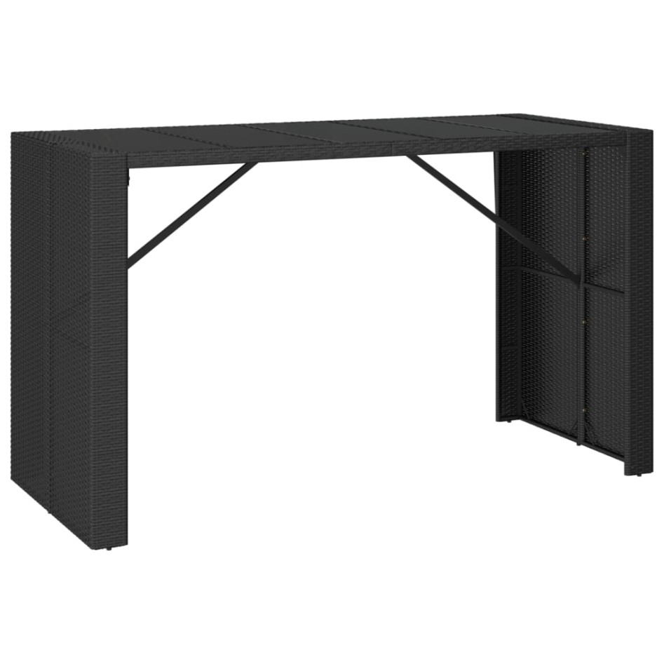 Mesa alta bar ratán PE y superficie vidrio negro 185x80x110