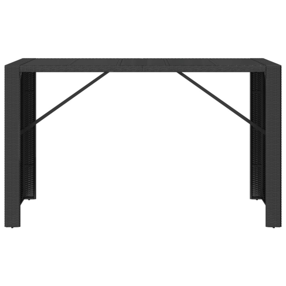 Mesa alta bar ratán PE y superficie vidrio negro 185x80x110