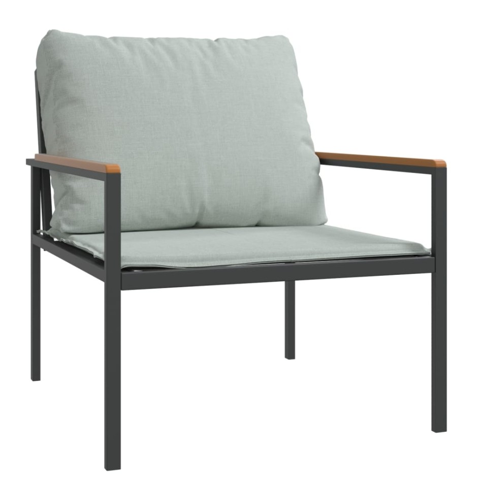 Juego muebles de jardín 3 pzas y cojines acero gris