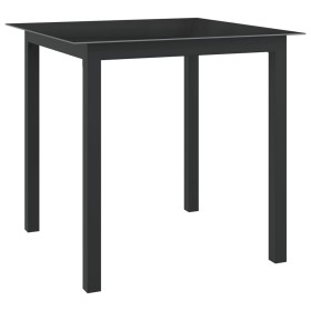 Mesa de jardín de aluminio y vidrio negro 80x80x74