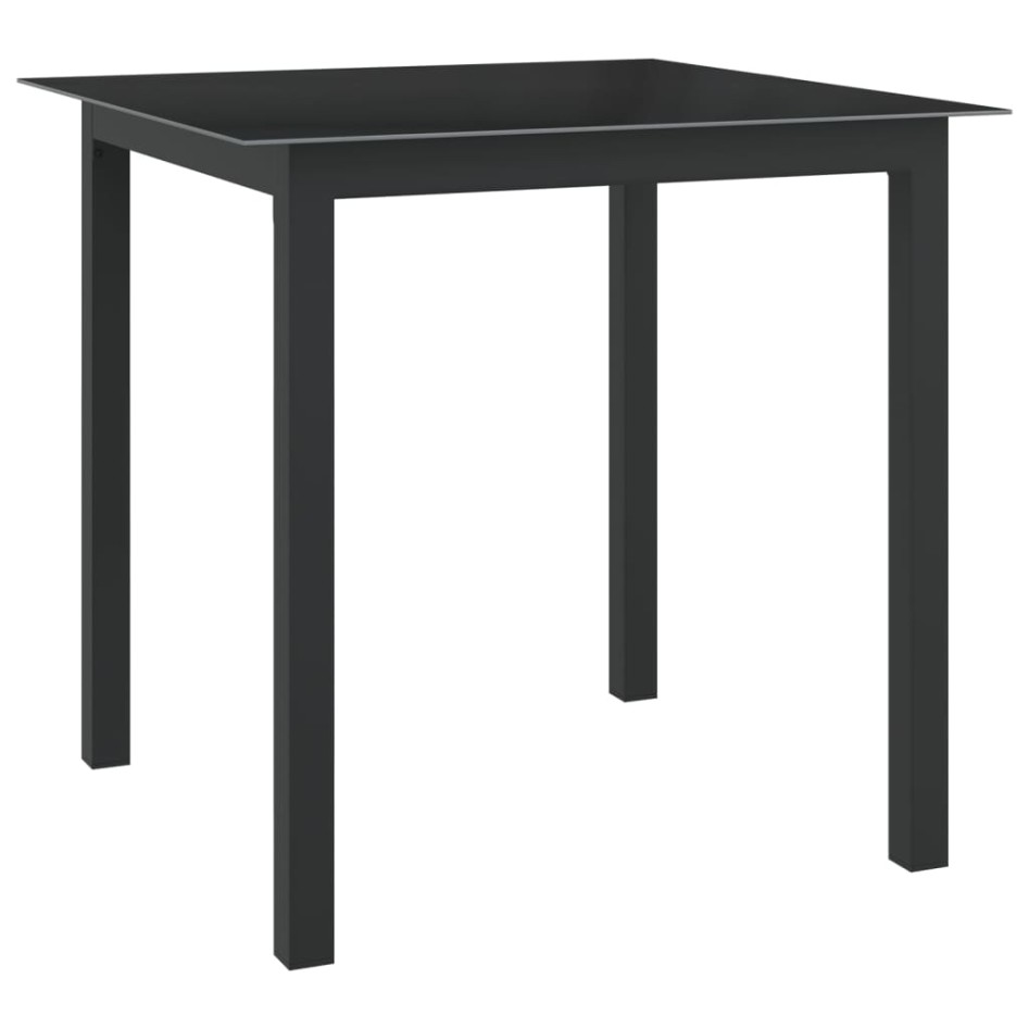 Mesa de jardín de aluminio y vidrio negro 80x80x74