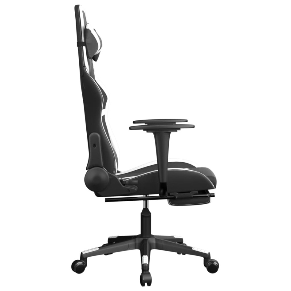 Silla gaming masaje y reposapiés cuero sintético negro