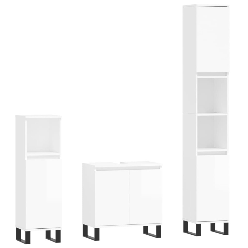 Set muebles de baño 3 piezas madera contrachapada blanco