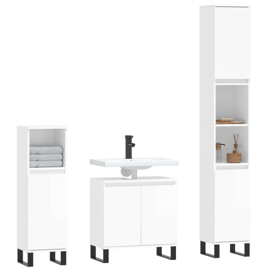 Set muebles de baño 3 piezas madera contrachapada blanco