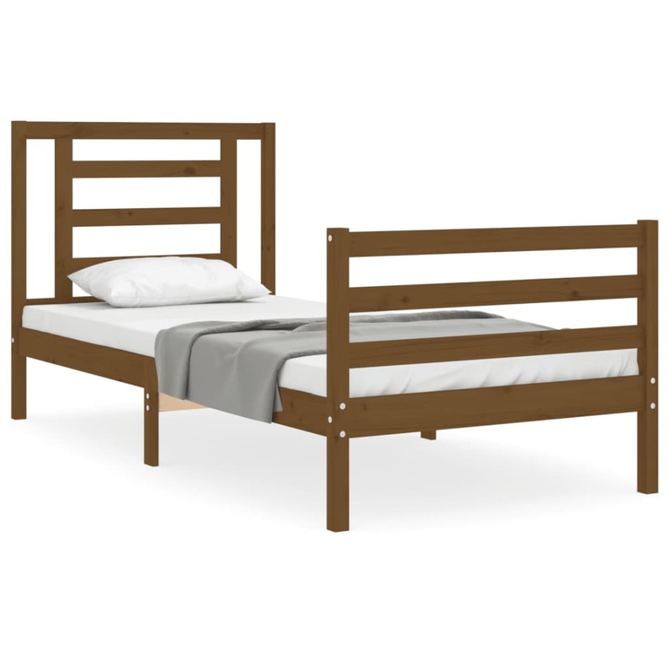 Estructura cama con cabecero madera maciza marrón miel