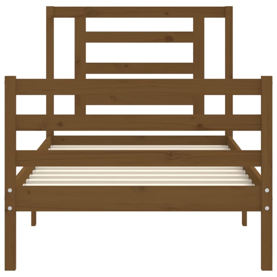 Estructura cama con cabecero madera maciza marrón miel