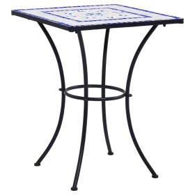 Mesa de mosaico para cafetería cerámica azul y blanco 60