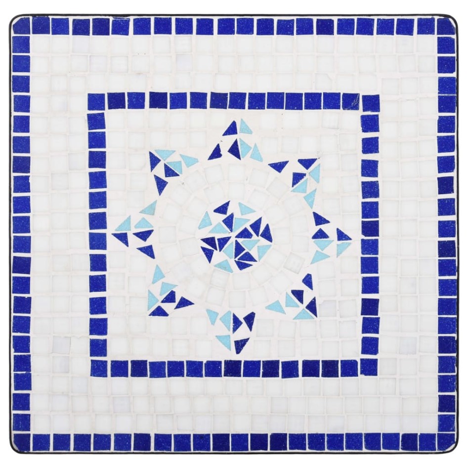 Mesa de mosaico para cafetería cerámica azul y blanco 60