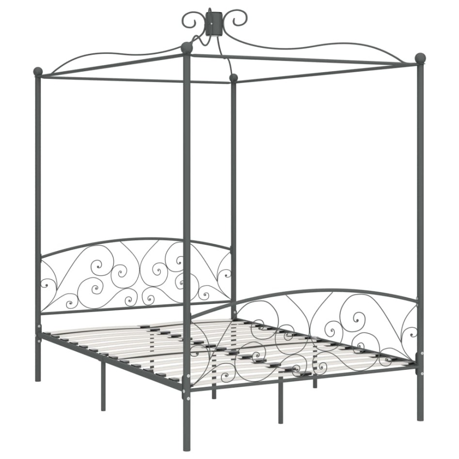 Estructura de cama con dosel metal gris 140x200