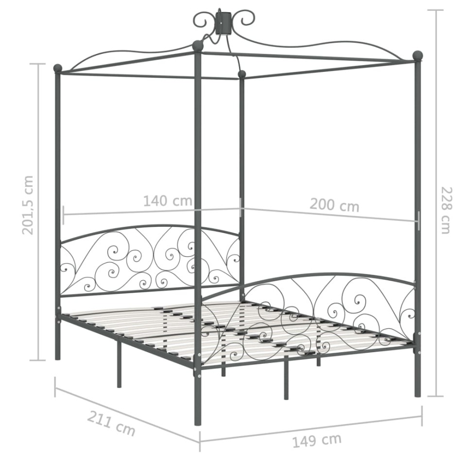 Estructura de cama con dosel metal gris 140x200