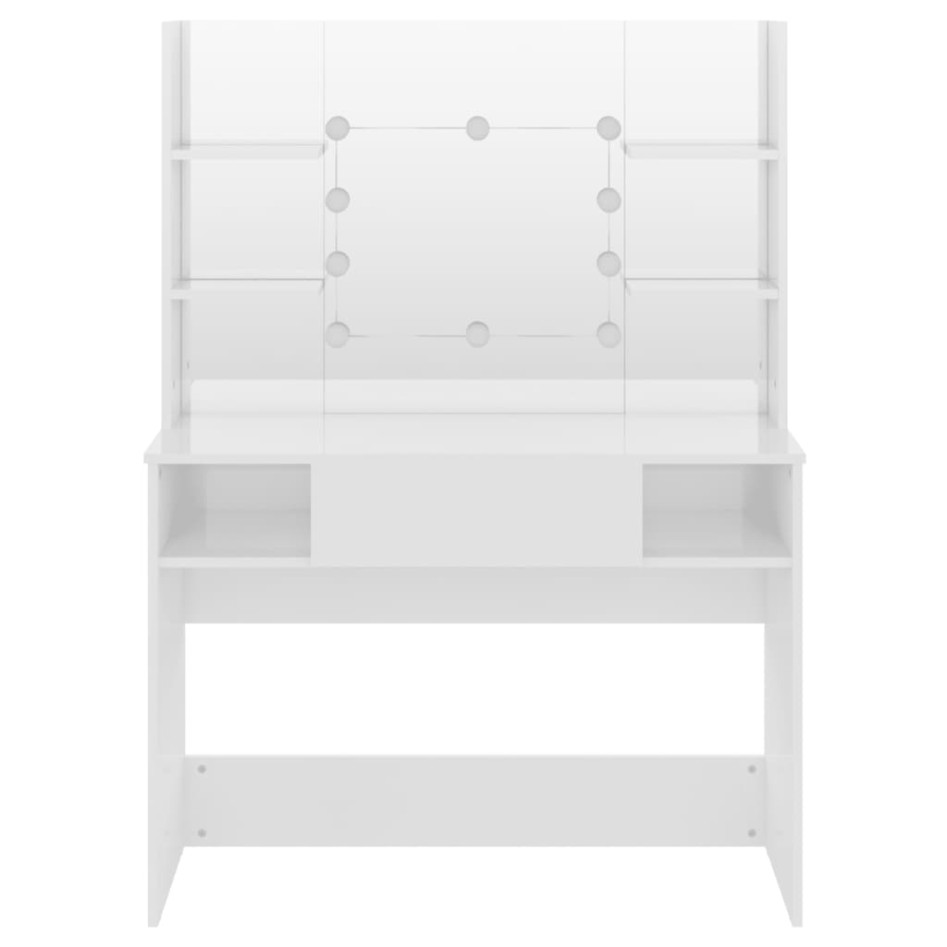 Tocador de maquillaje luces LED MDF blanco brillo 100x40x135