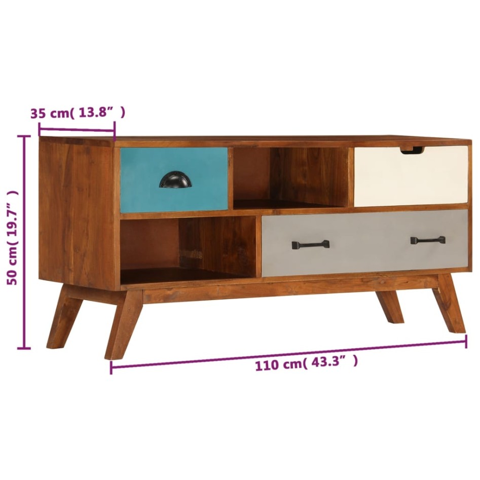 Mueble para TV con 3 cajones madera maciza acacia 110x35x50