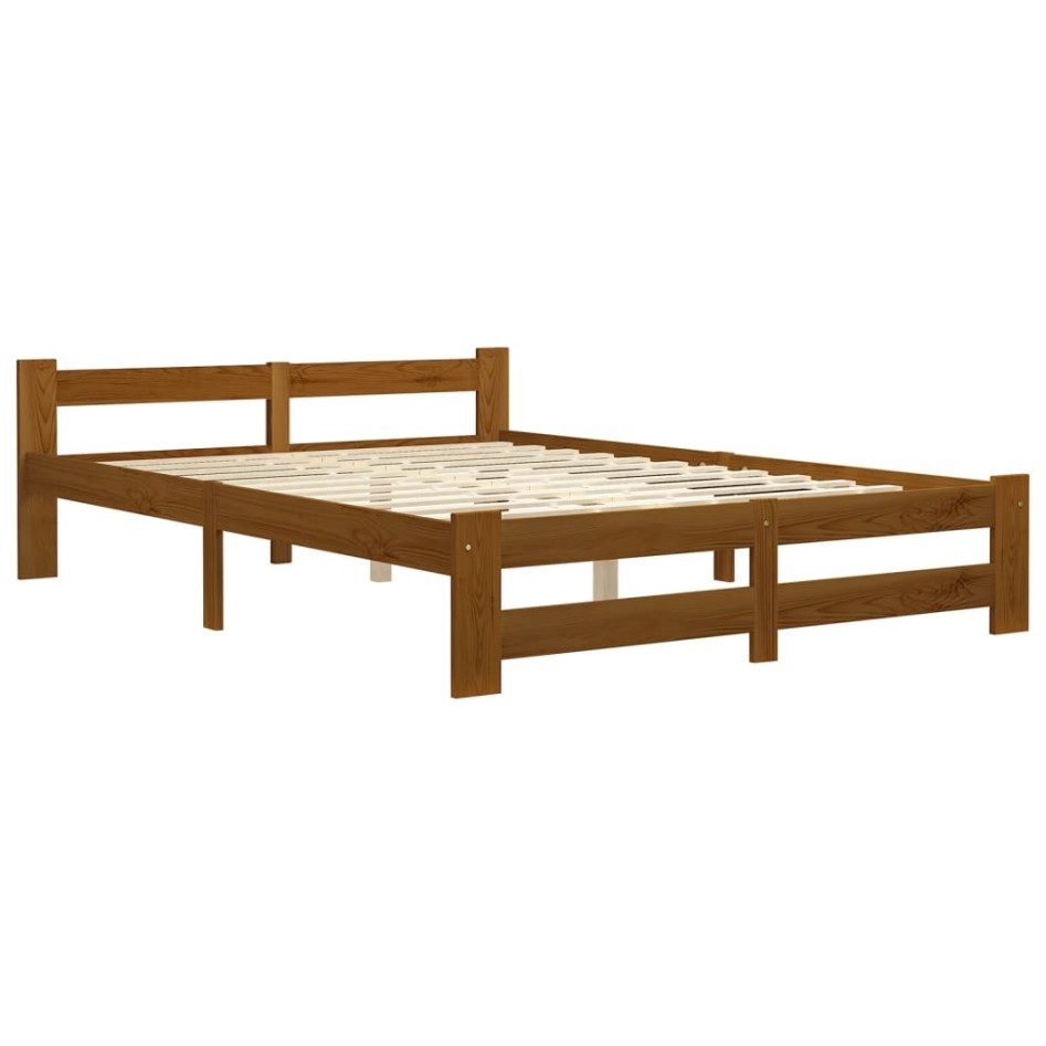 Estructura de cama madera maciza pino marrón miel 140x200