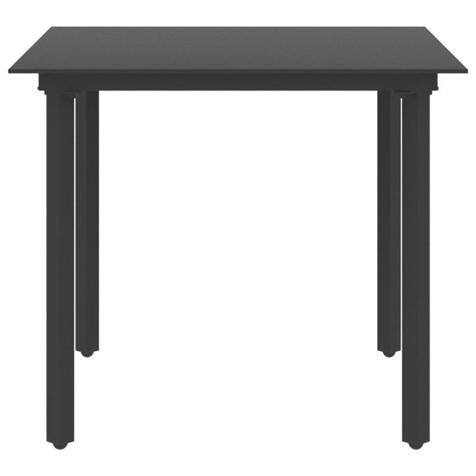 Mesa de comedor de jardín acero y vidrio negro 80x80x74