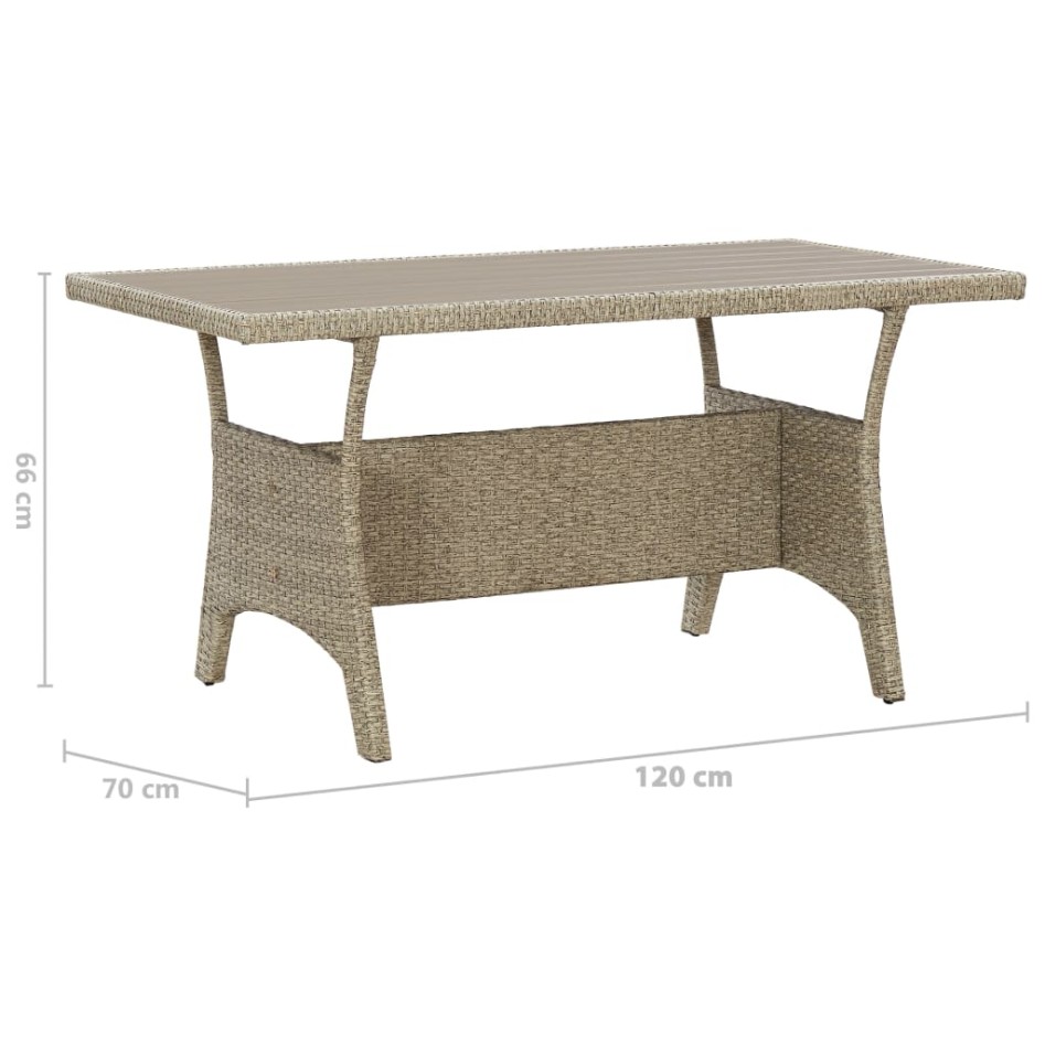 Mesa de jardín de ratán sintético gris 120x70x66