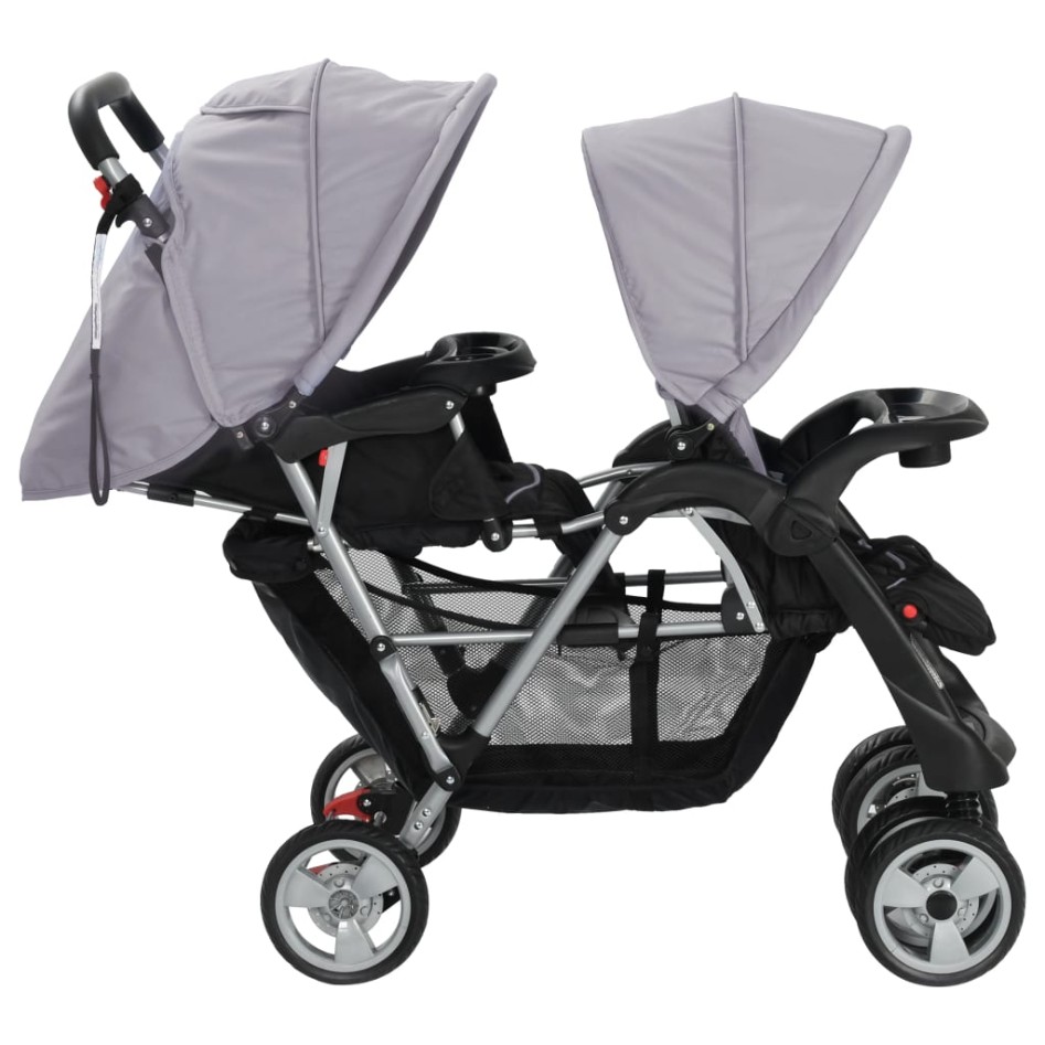 Carrito para 2 niños tandem de acero gris y