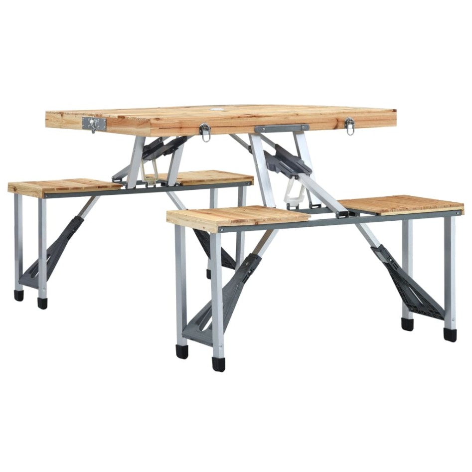 Mesa de camping plegable con 4 asientos acero