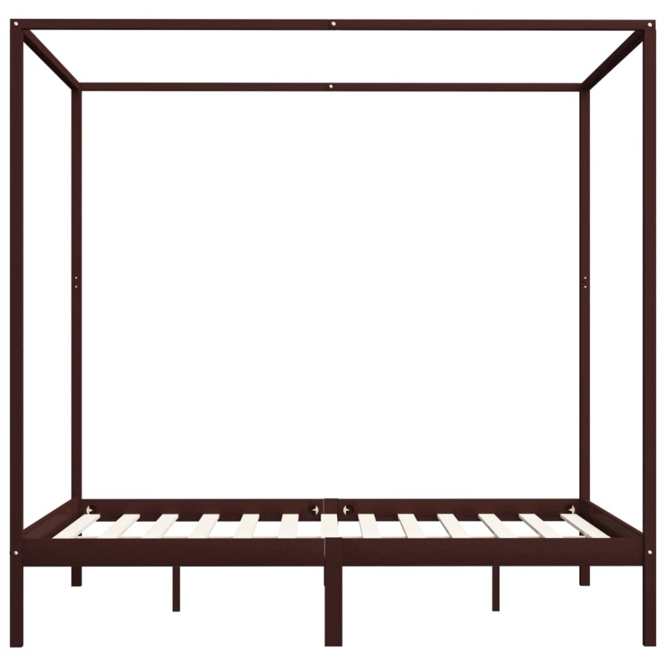 Cama con dosel madera maciza de pino marrón oscuro 180x200