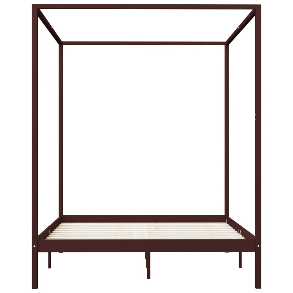 Cama con dosel madera maciza de pino marrón oscuro 180x200
