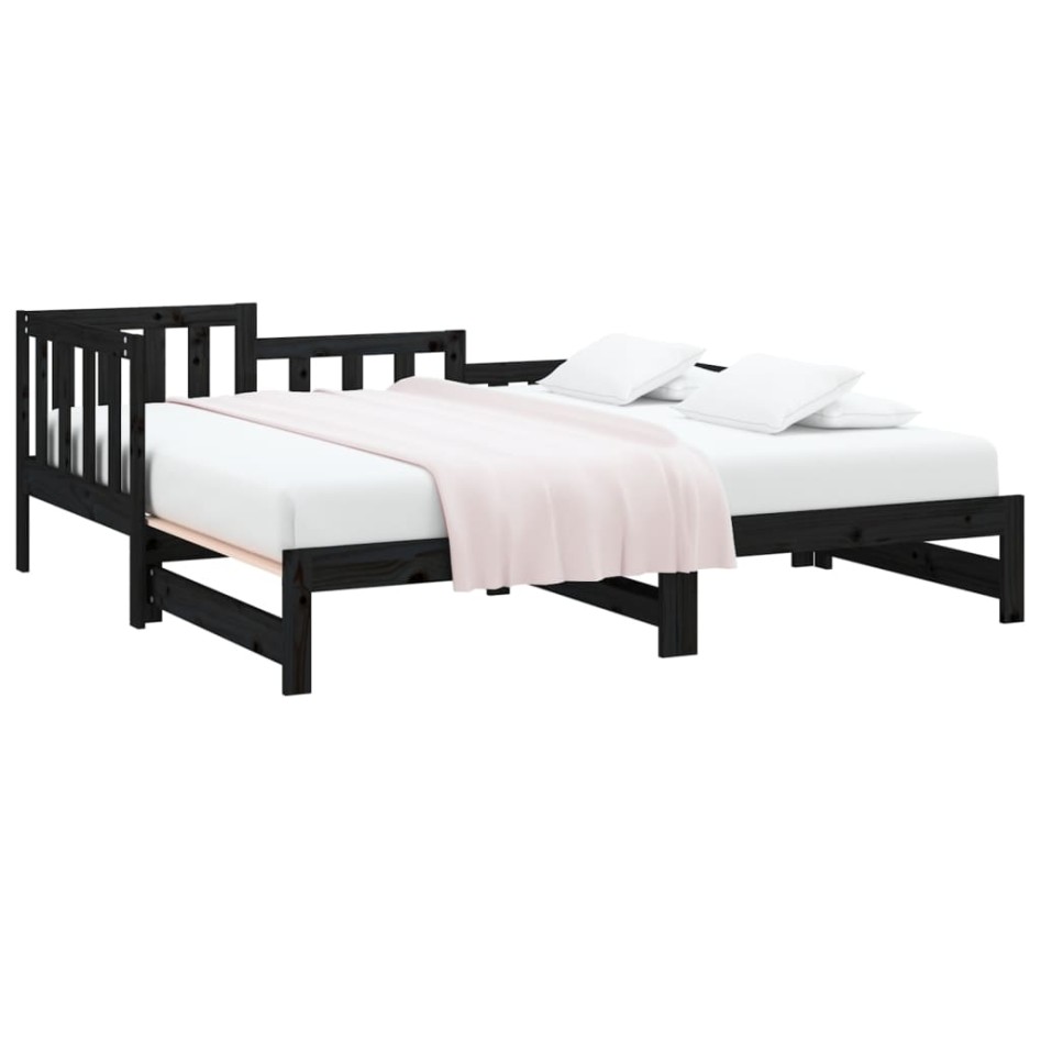 Sofá cama extraíble madera maciza de pino negro 2x(90x200)