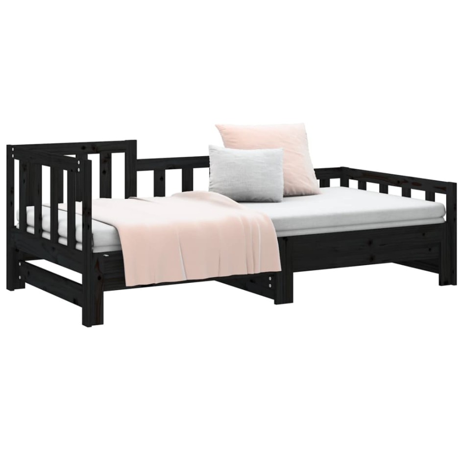 Sofá cama extraíble madera maciza de pino negro 2x(90x200)
