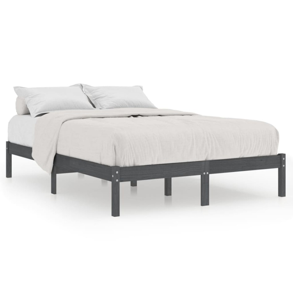 Estructura de cama de matrimonio madera maciza gris 180x200
