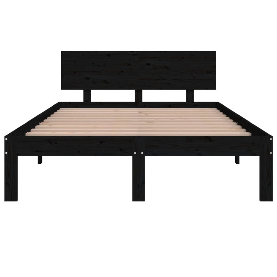 Estructura de cama madera maciza negra 120x190