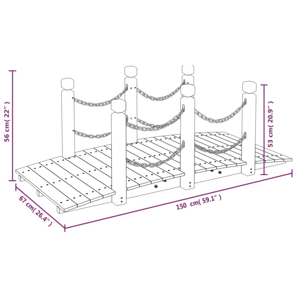 Puente de jardín con cadenas madera maciza abeto