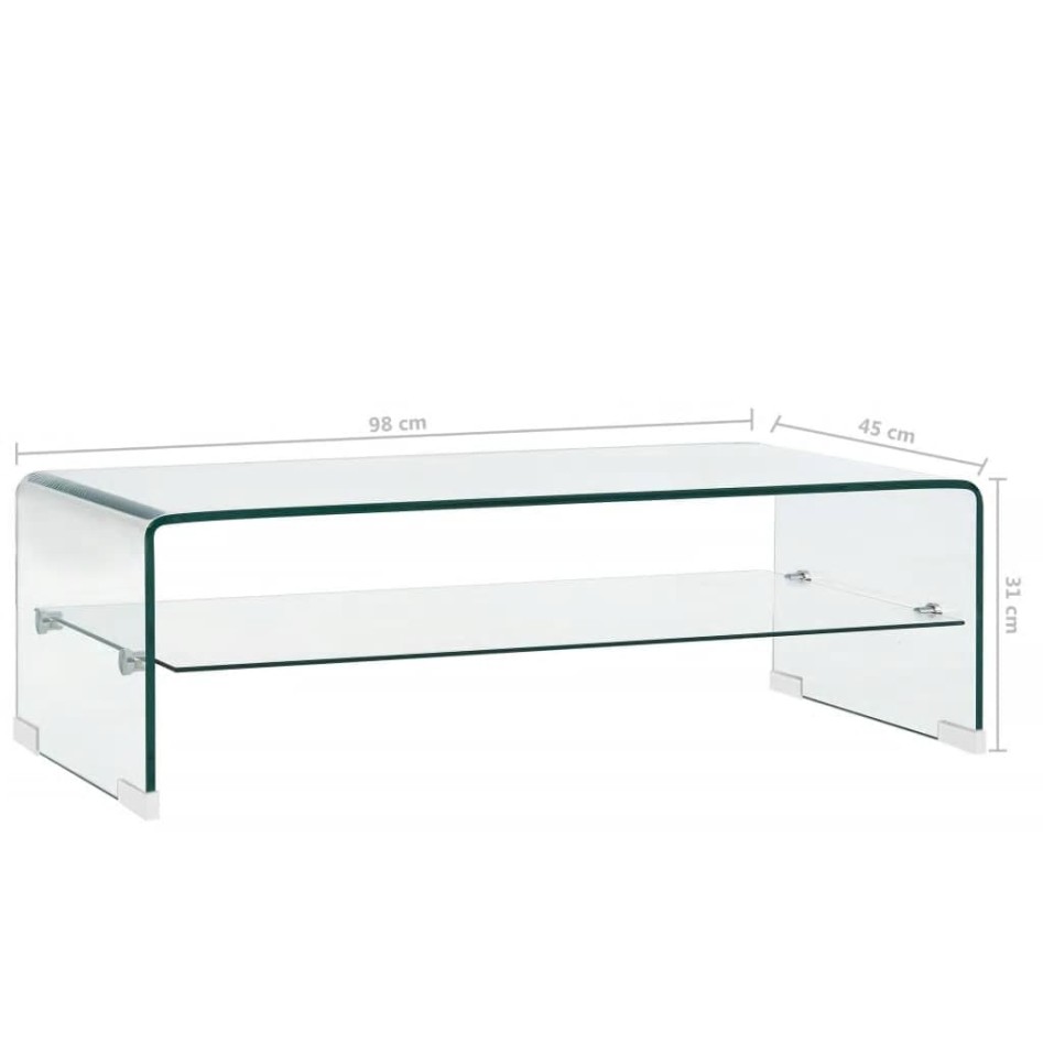 Mesa de centro de vidrio templado transparente 98x45x31