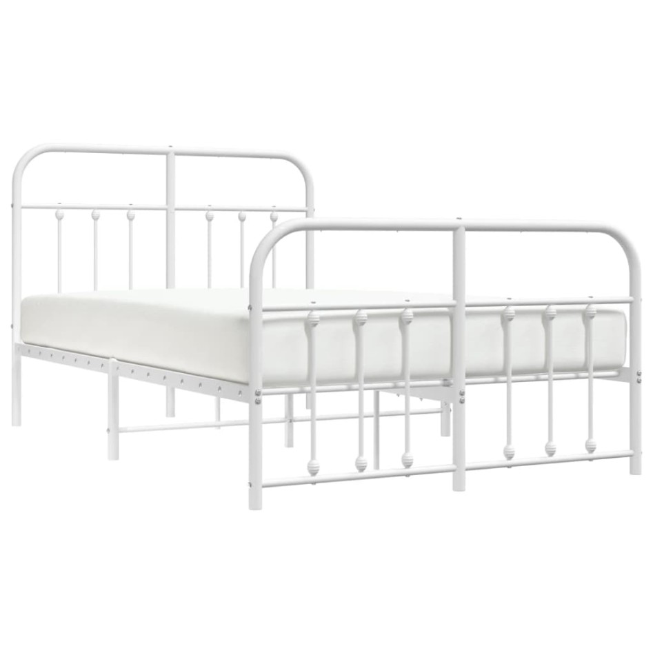 Estructura cama metal con cabecero y estribo blanco 120x190