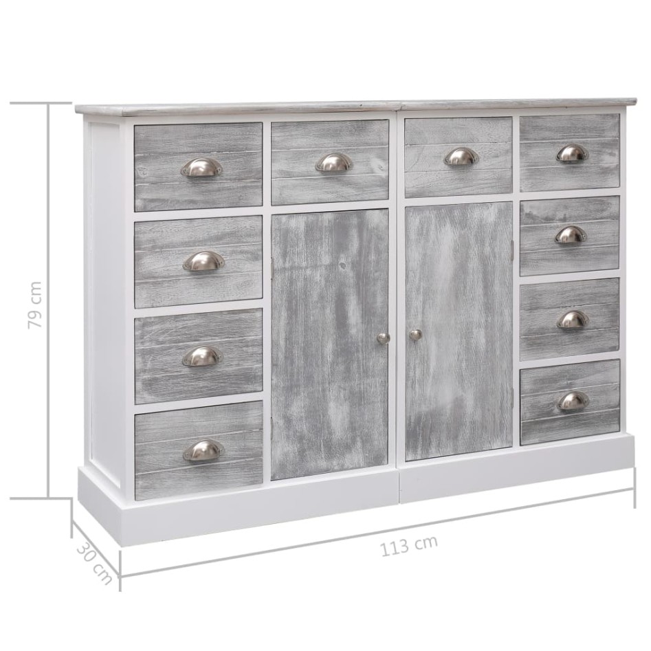 Aparador con 10 cajones madera gris 113x30x79