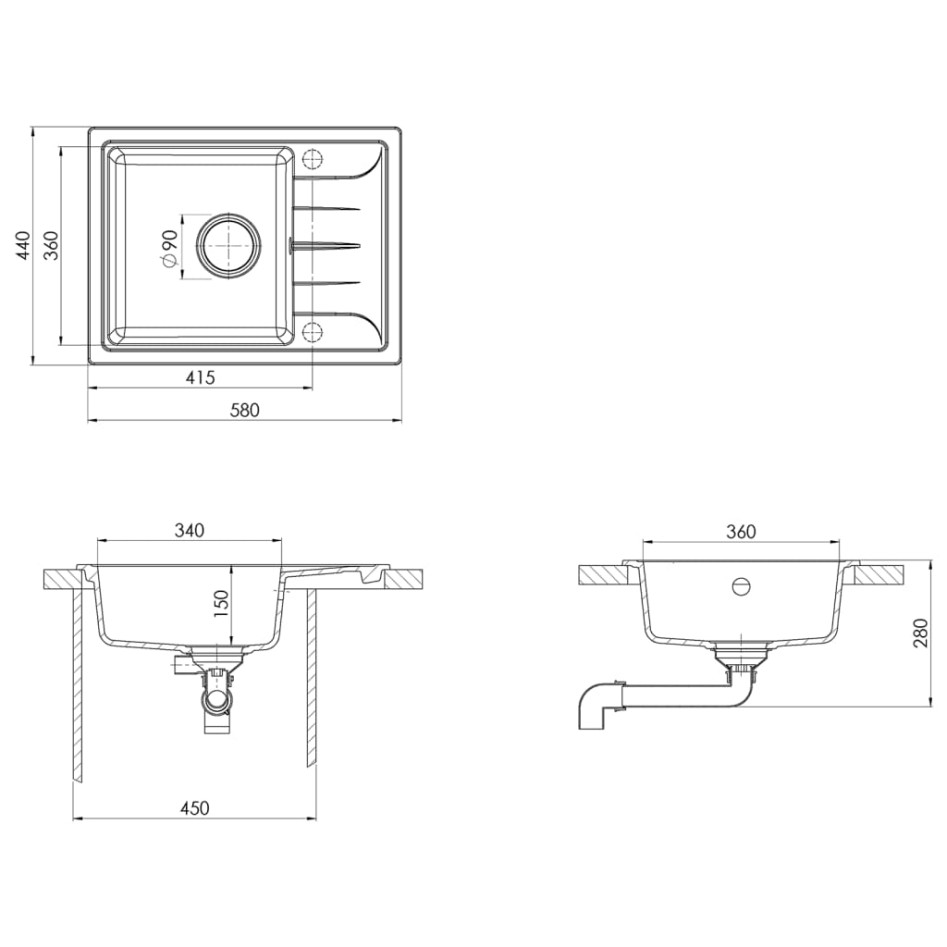 Fregadero de cocina con rebosadero ovalado granito