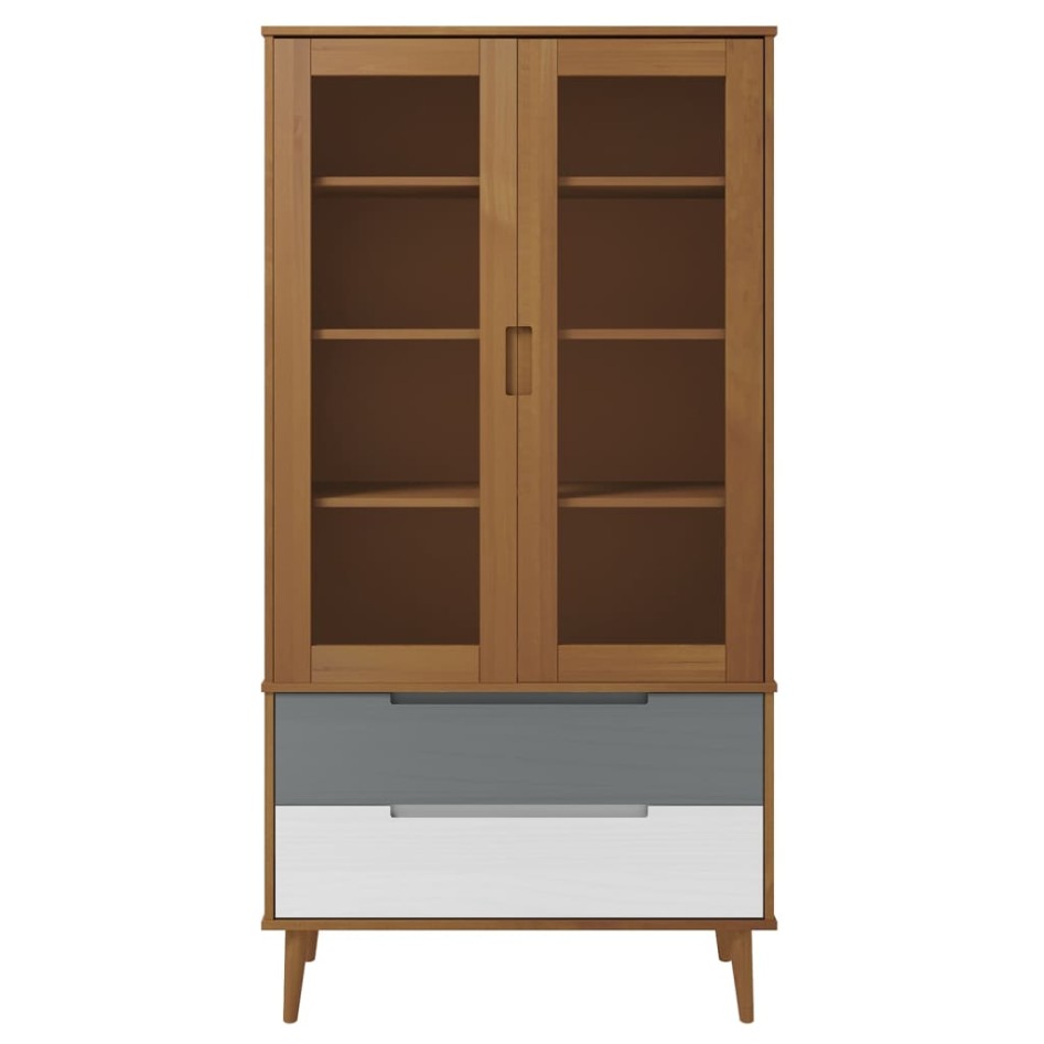 Mueble vitrina MOLDE madera maciza de pino marrón 90x35x175