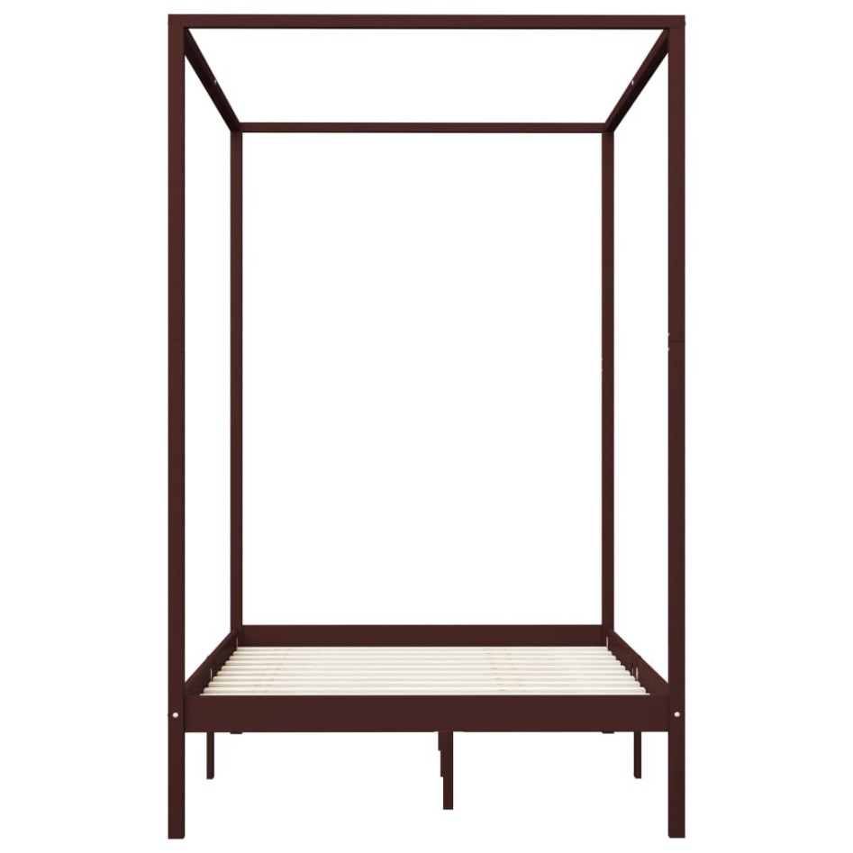 Cama con dosel madera maciza de pino marrón oscuro 140x200