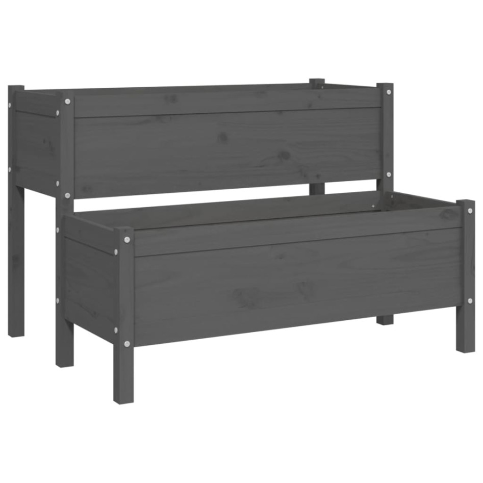 Jardinera de madera de pino maciza gris 110x84x75
