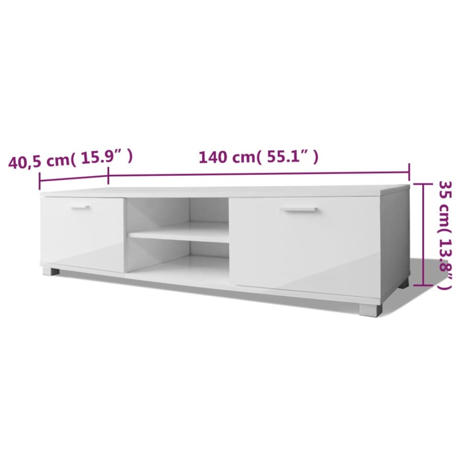 Mueble de TV blanco brillo 140x40,5x35
