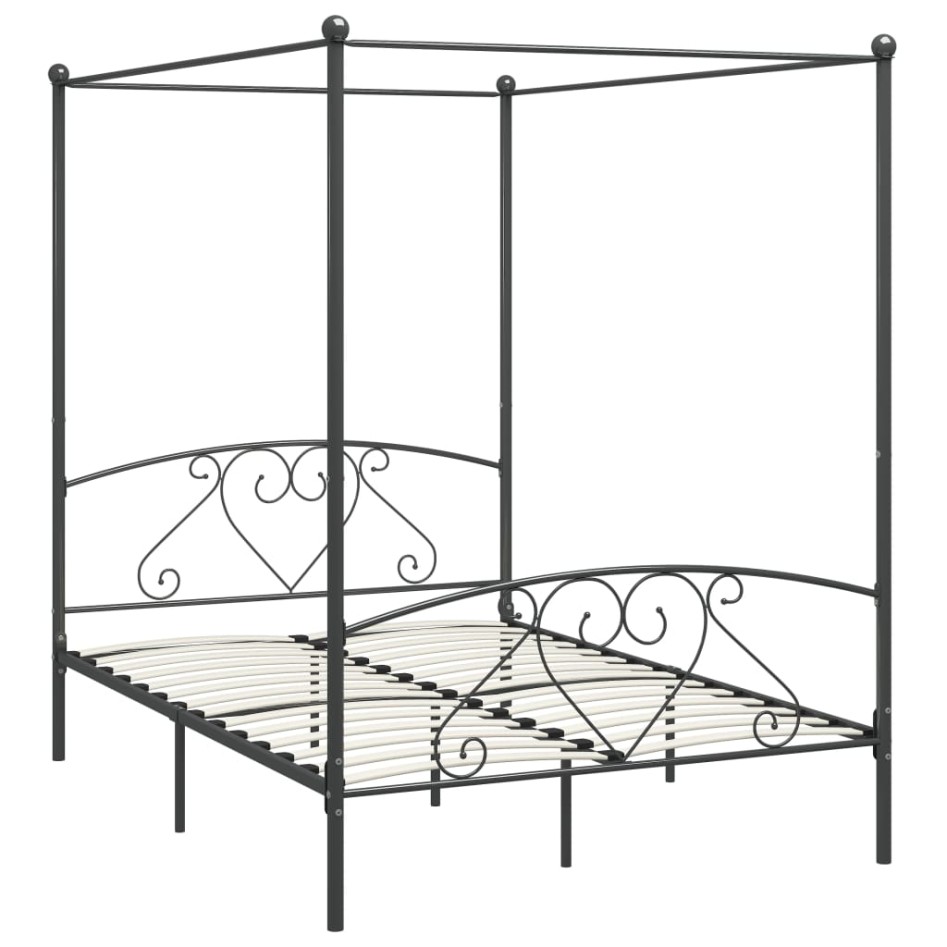 Estructura de cama con dosel metal gris 140x200