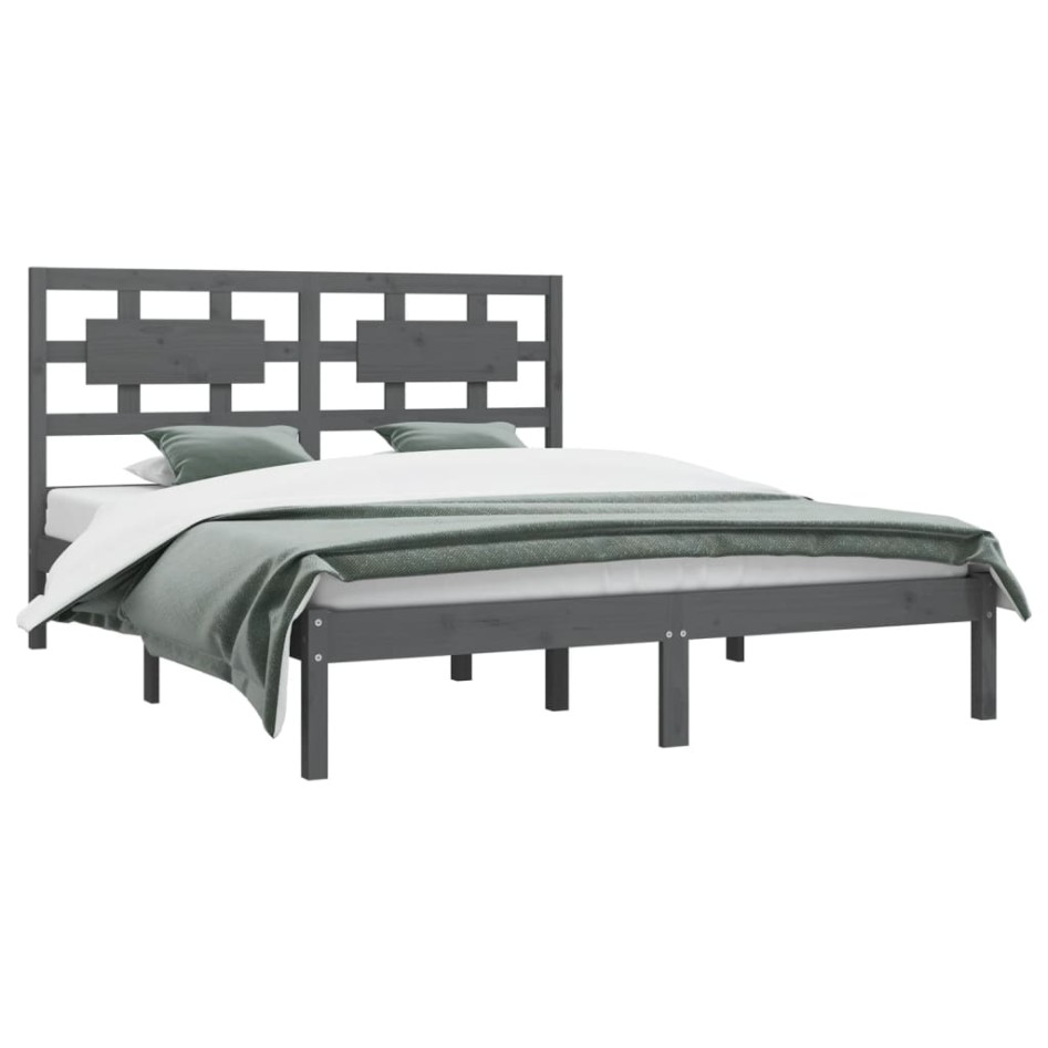 Estructura de cama de madera maciza de pino gris 200x200