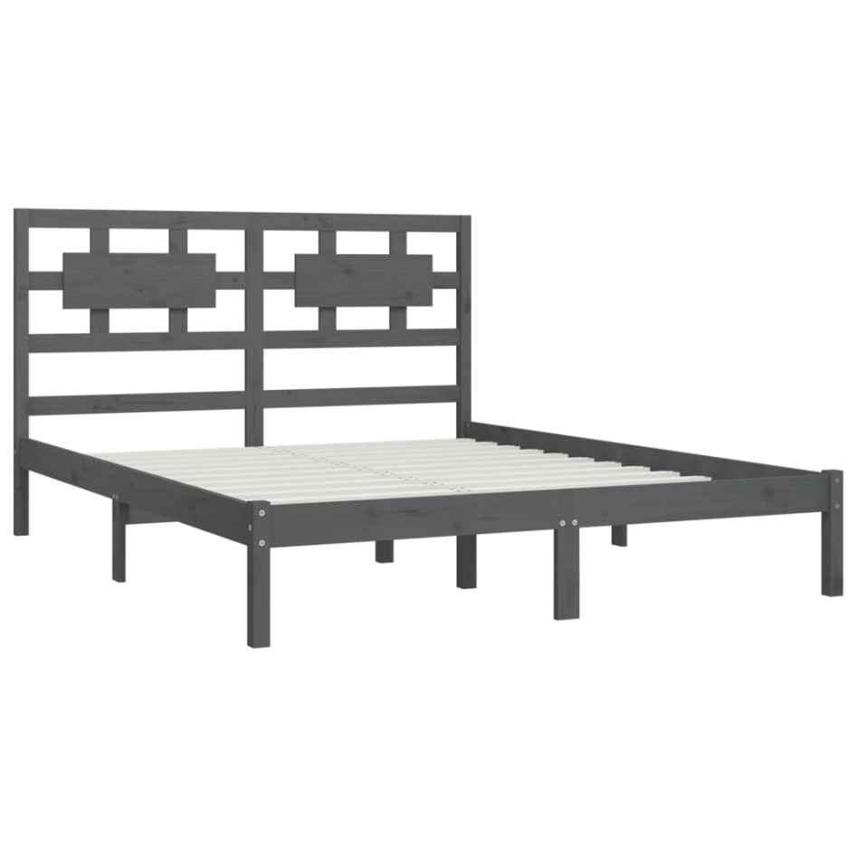 Estructura de cama de madera maciza de pino gris 200x200