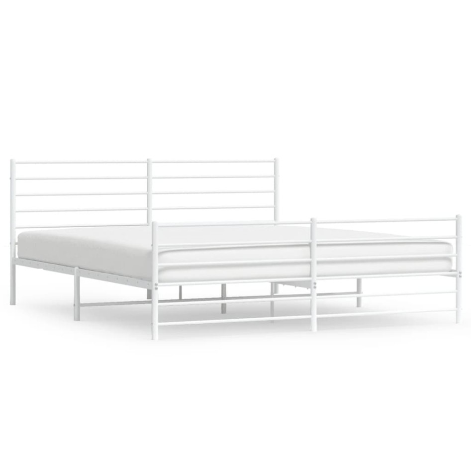 Estructura cama metal con cabecero y estribo blanco 200x200