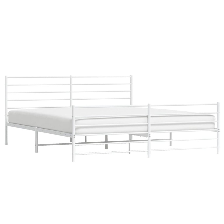 Estructura cama metal con cabecero y estribo blanco 200x200
