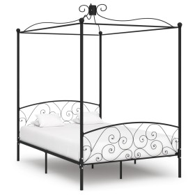 Estructura de cama con dosel metal negro 120x200