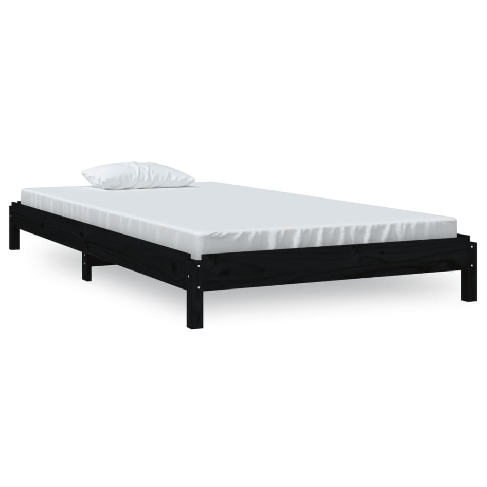 Cama apilable de madera pino maciza negro 80x200