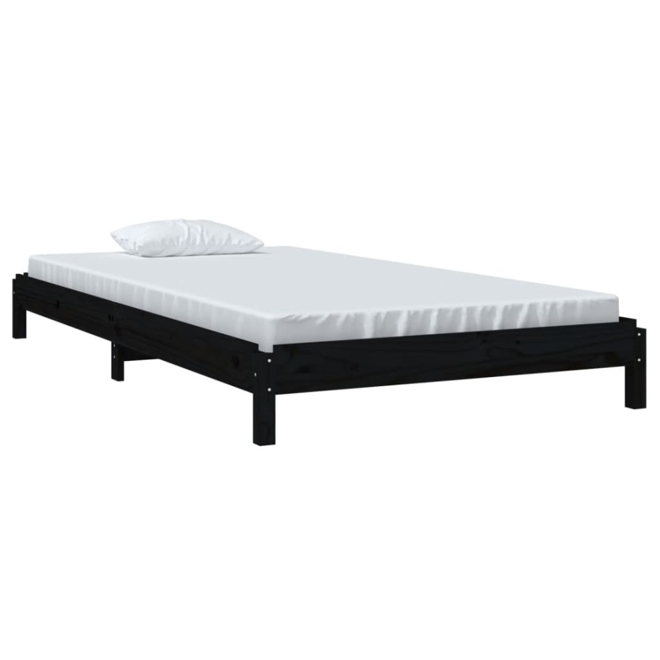 Cama apilable de madera pino maciza negro 80x200